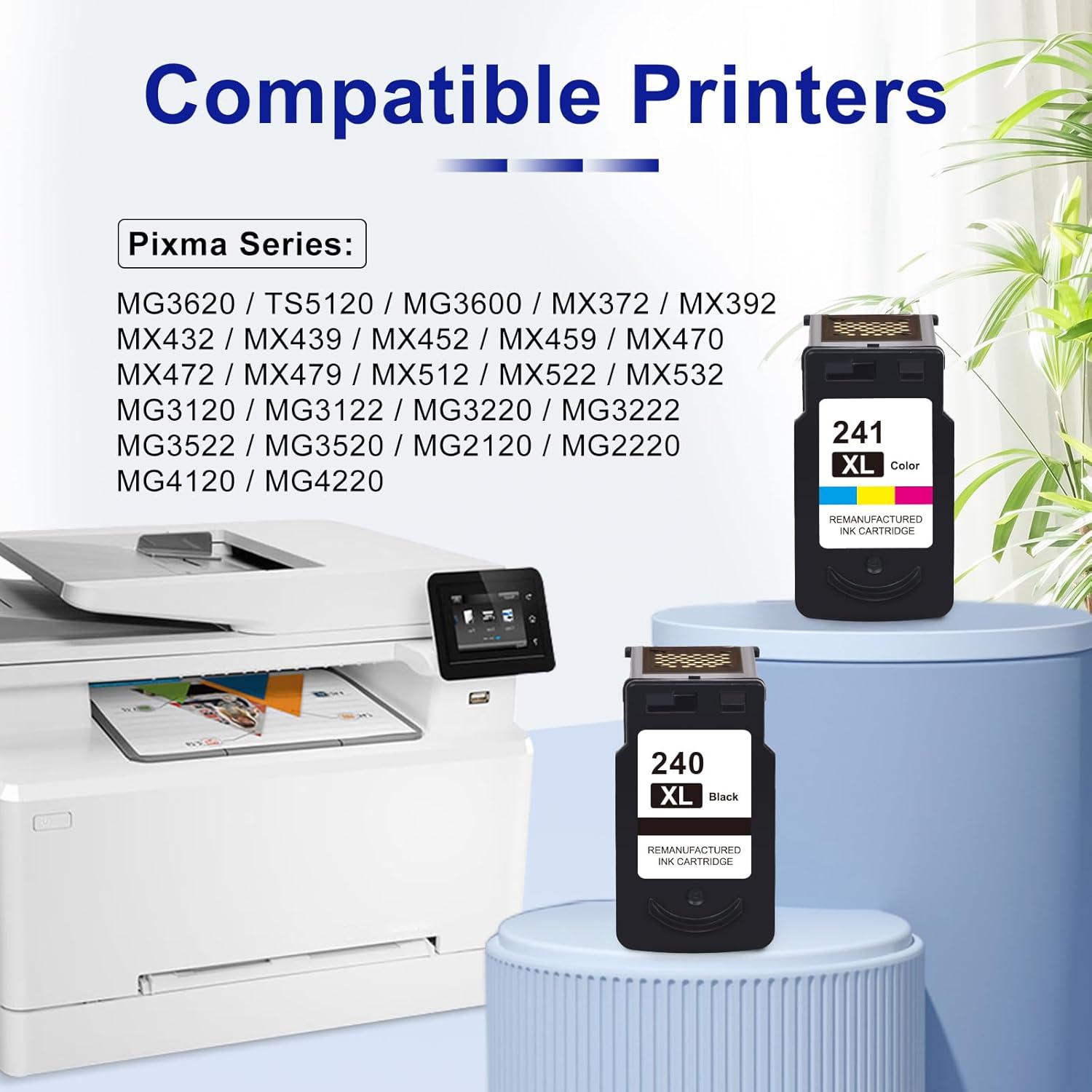 PG-240 XL/CL-241 XL Ink Cartridges Replacement for Canon 240XL 241XL Combo Pack 240 241 for Canon PIXMA MG3620 TS5120 MG3520 MG3600 MG3220 MX472 Printer (1 Black, 1 Tri-Color, 2 Pack)