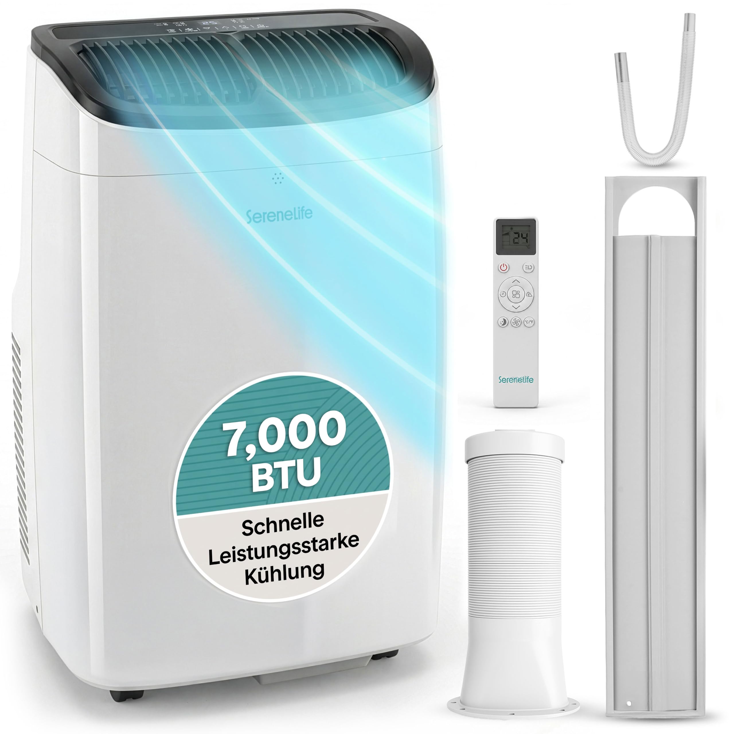 SereneLife Klimaanlage Mobil 7000 BTU – Kleine Klimaanlage für Zimmer bis 20 m² | Kühlung, Entfeuchter & Ventilator | 49 dB