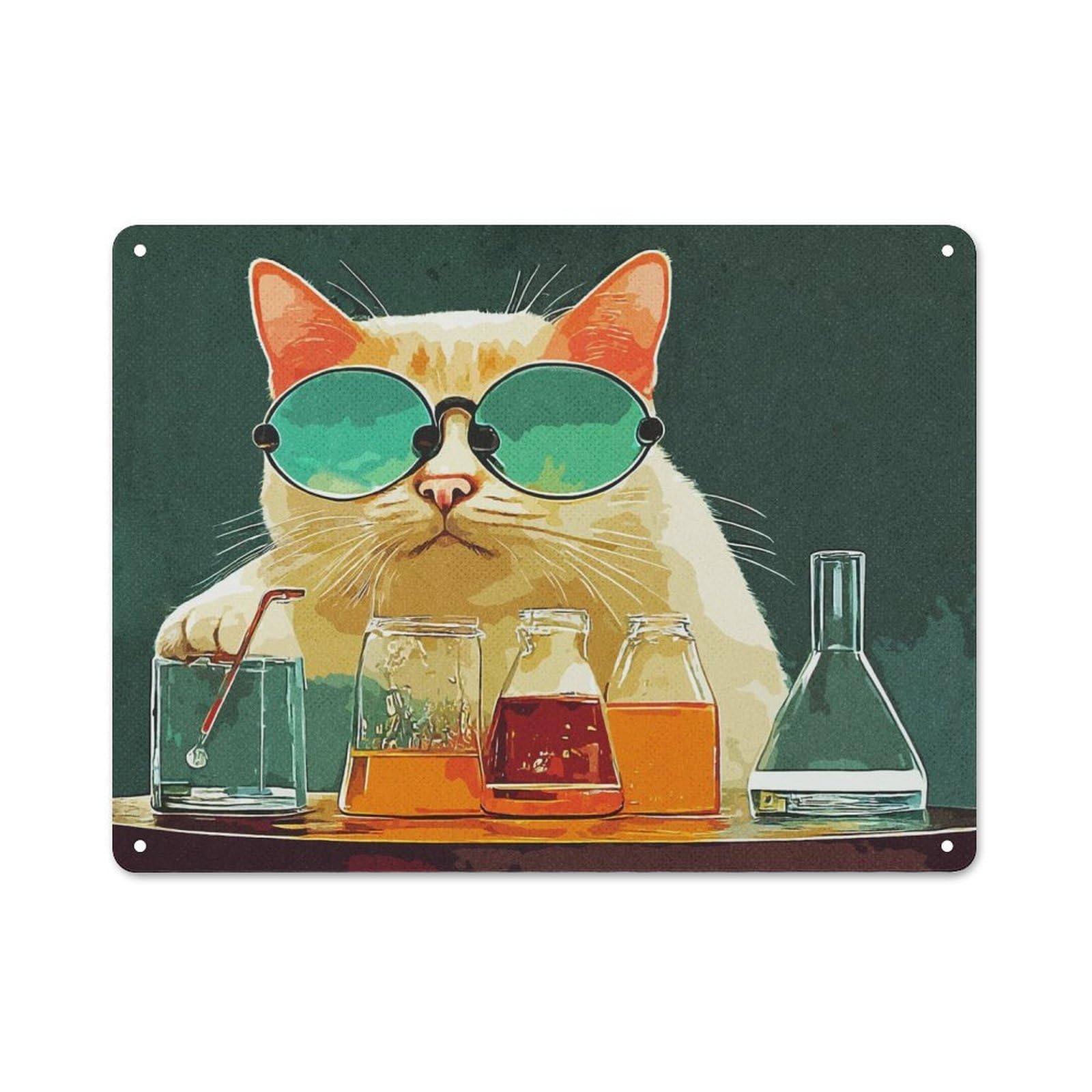 Junmoney Style-24 Experiment Cat Vintage Tin Sign 30X40cm, Rustic Bistro Wall Plaque For Kitchen, Cafe, Pantry Or Dining Room
