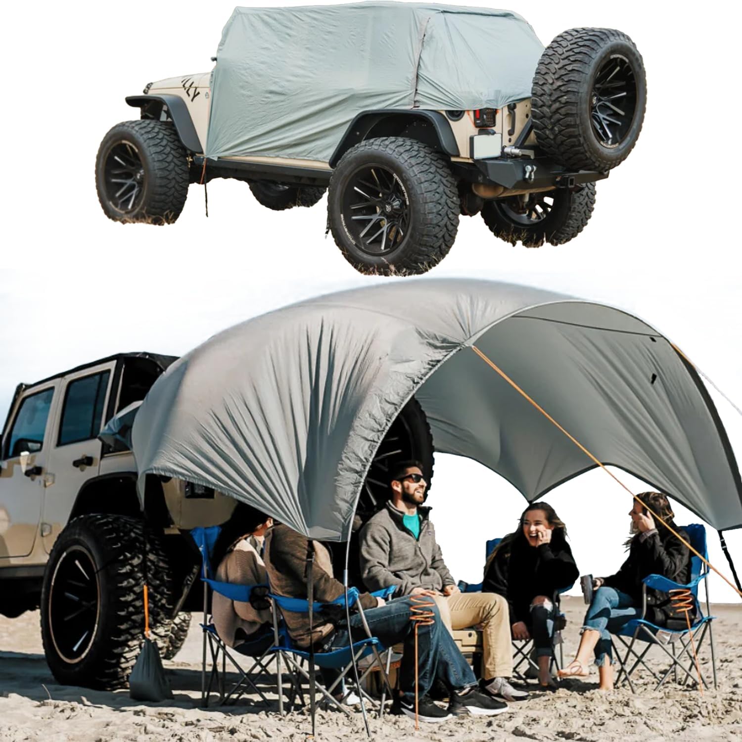 Trail Gear Oasis 2-in-1 Tailgate Tent, Rain Cover, Awning Shade for Jeep Wranglers 2 & 4 Door - All Years (Gray)