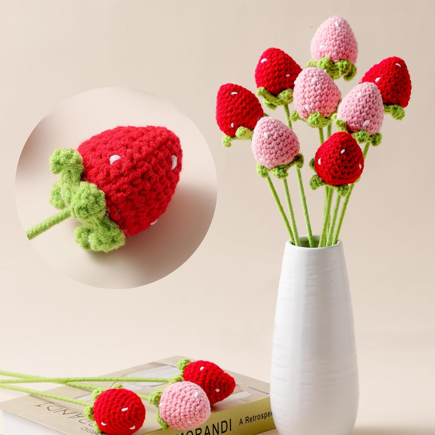 10 Pcs Handmade Crochet Strawberry DIY Accessories for Car Keychains Bag Wallet Purse image 4