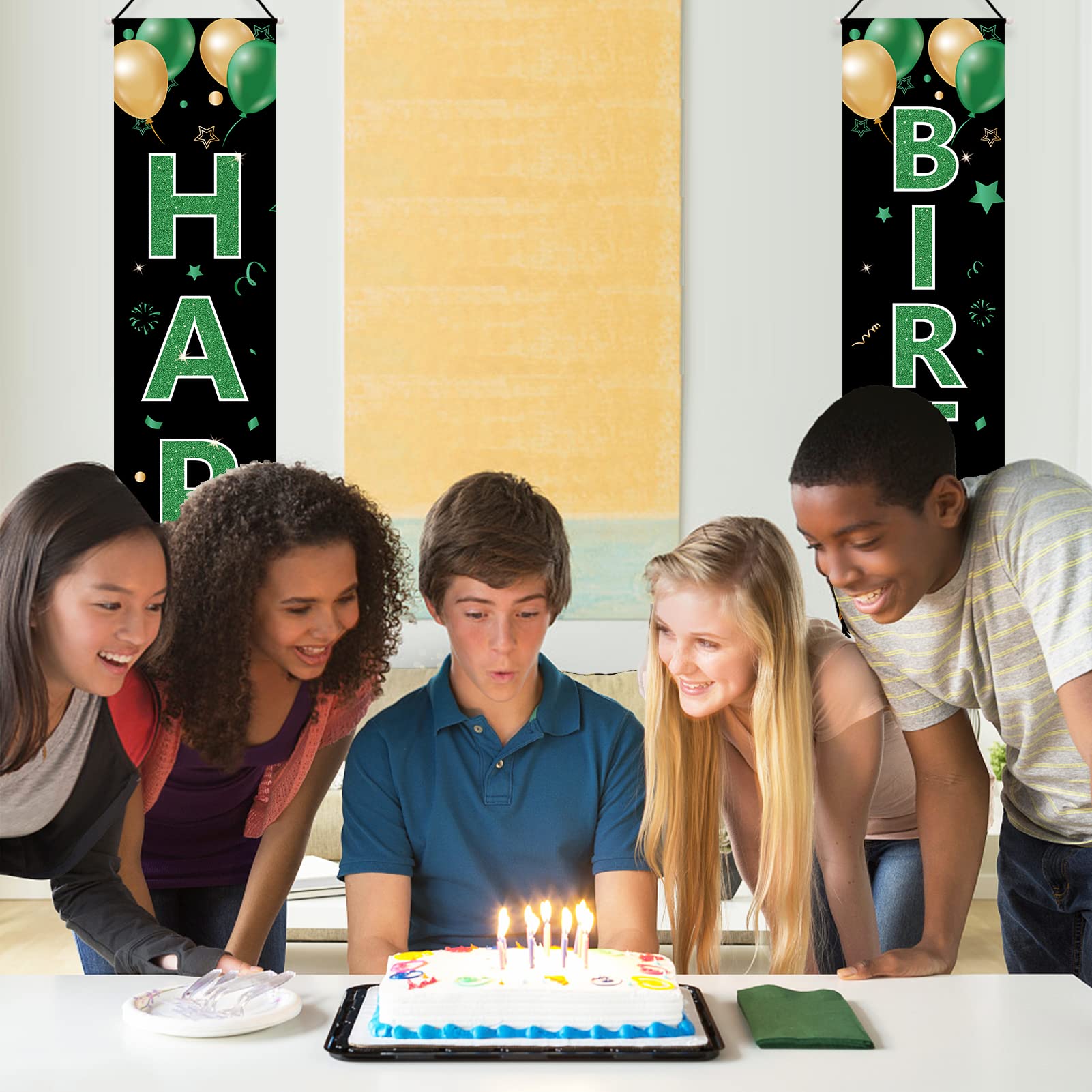 Green & Black Happy Birthday Yard Banner - Large 118x19.6 Inch Outdoor Party Decoration