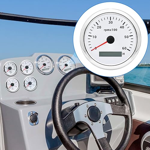 Miniatura 47 de ARTILAURA Tacómetro Barco Tacometro 3.346 in 3-3/8" 7 Color LED 8000 RPM Calibre para coche Auto Marine Truck 9-32V (blanco)