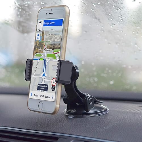 Miniatura 3 de APPS2Car Soporte de teléfono con ventosa para automóvil con brazo ajustable, soporte de teléfono de perfil bajo, soporte compacto para parabrisas y