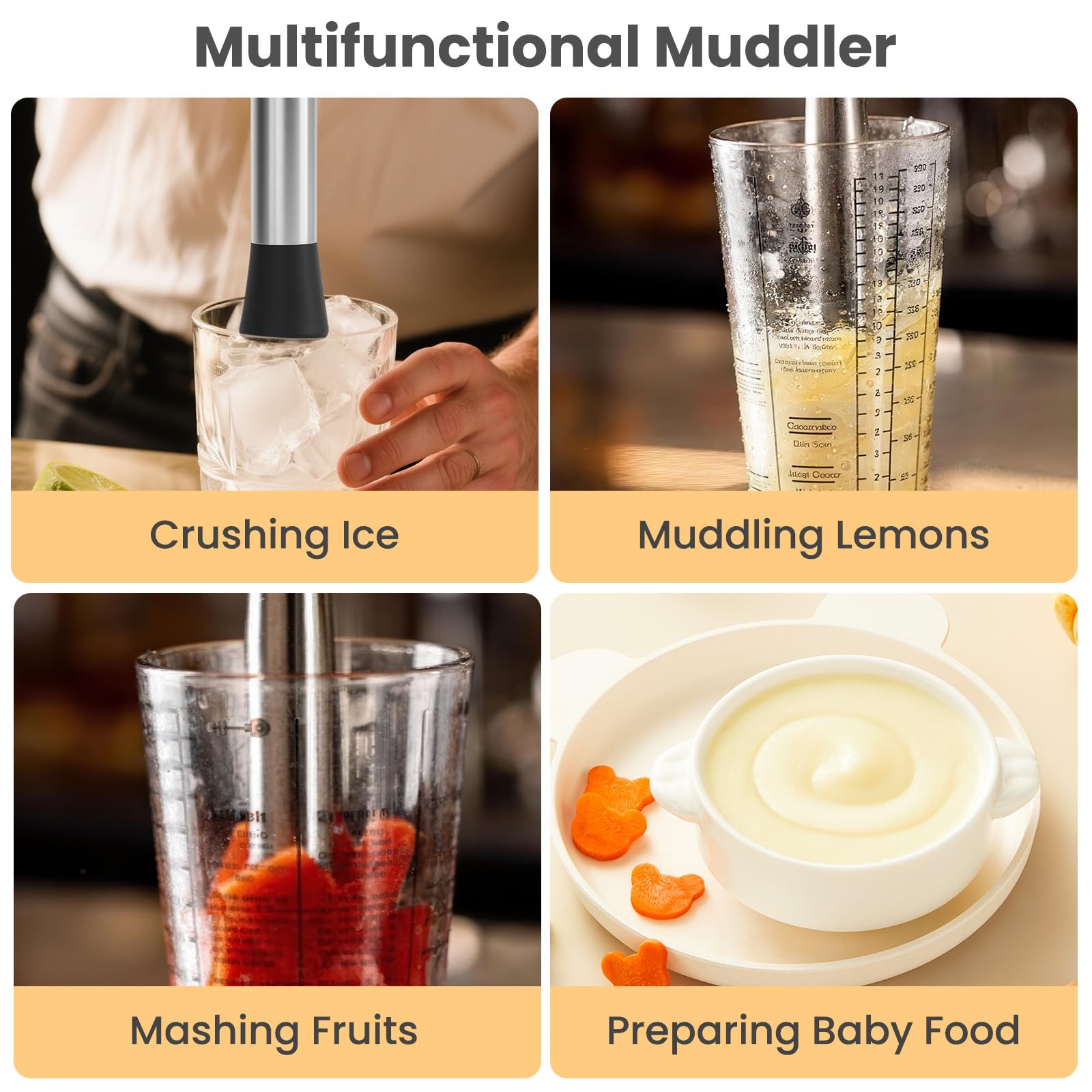 Stainless Steel Cocktail Muddler Set - 4 Piece -6