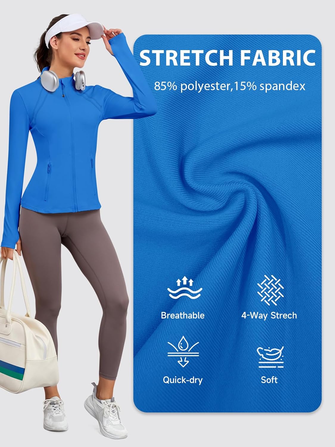 VUTRU Women Athletic Jacket Fitted Workout Running Zip Up Track Coat Layer with Thumb Holes Pockets for Yoga Gym Travel - Image 6