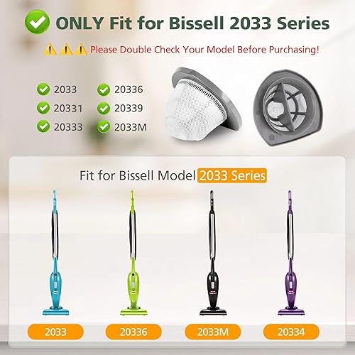 Miniatura 2 de Paquete de 6 filtros de repuesto 2033 compatibles con aspiradora Bissell Featherweight Stick sin bolsa 20331, 20333, 20334, 20336, 20339, 2033M, 6
