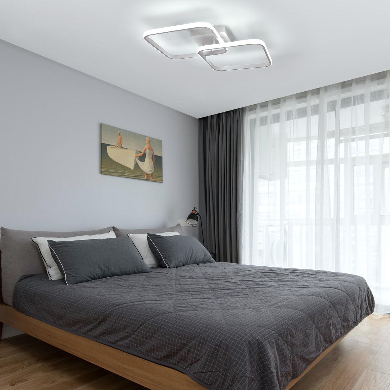 Comely Moderne LED Deckenleuchte Dimmbar, 50W 5625LM Deckenlampe Quadratische Dimmbar mit Fernbedienung 3000-6500K, 59cm Acryl-Deckenleuchte Moderne für Küche Wohnzimmer Schlafzimmer Badezimmer Flur
