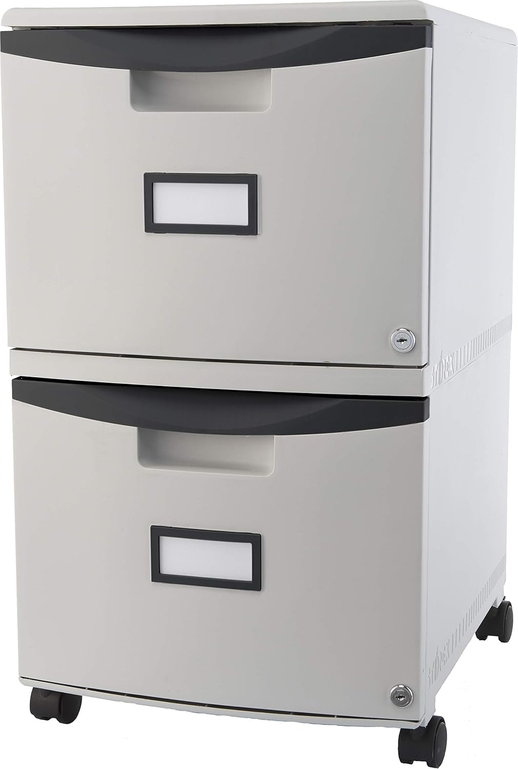 Storex Plastic Two-Drawer File Cabinet – Locking Document Organizer with Casters for Home and Office, Gray, 1-Pack (61311C01C)