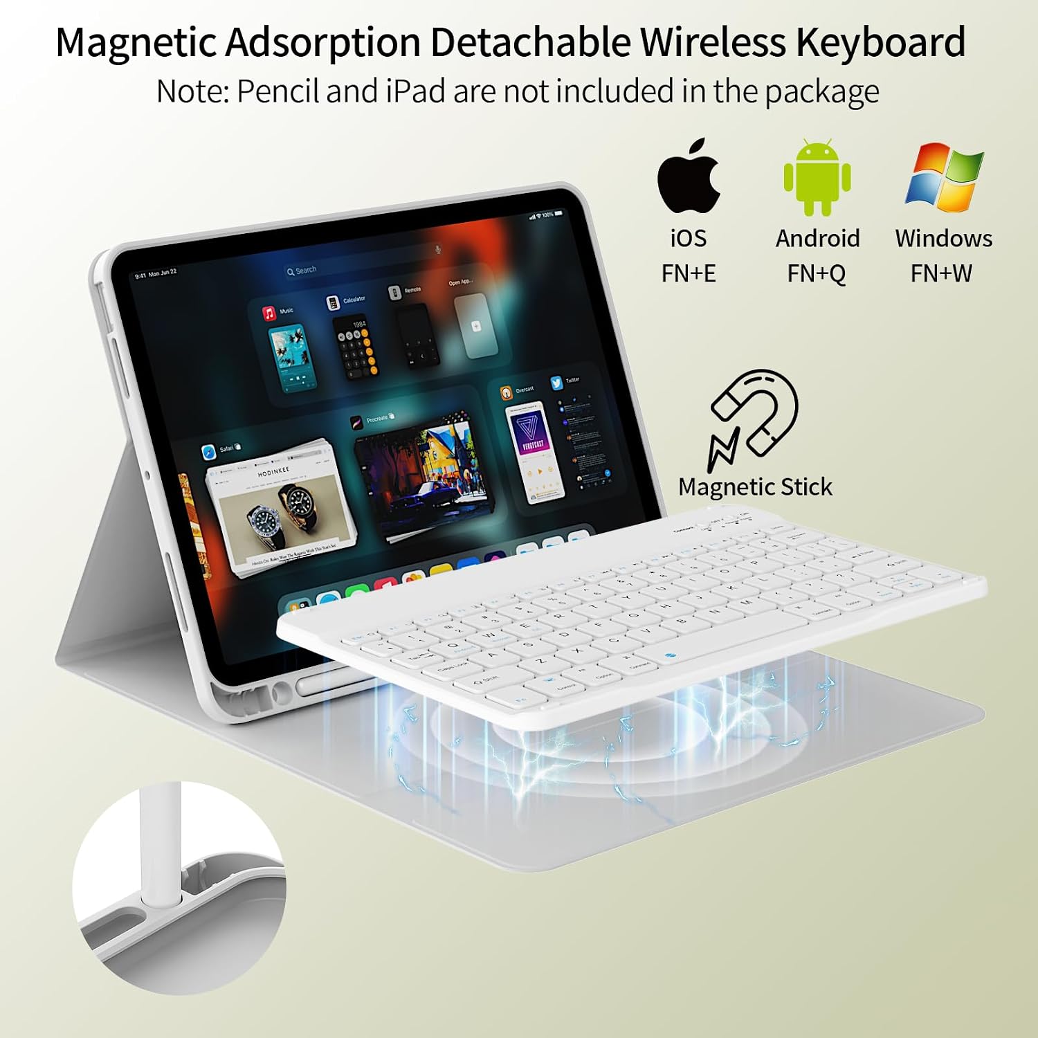 kenke for iPad (A16) 11/10th Generation Case with Keyboard 11/10.9 inch 2025/2022, Thin & Light Detachable Wireless Keyboard, Stand Folio Keyboard Cover with Pencil Holder, Square Keycaps, Gray
