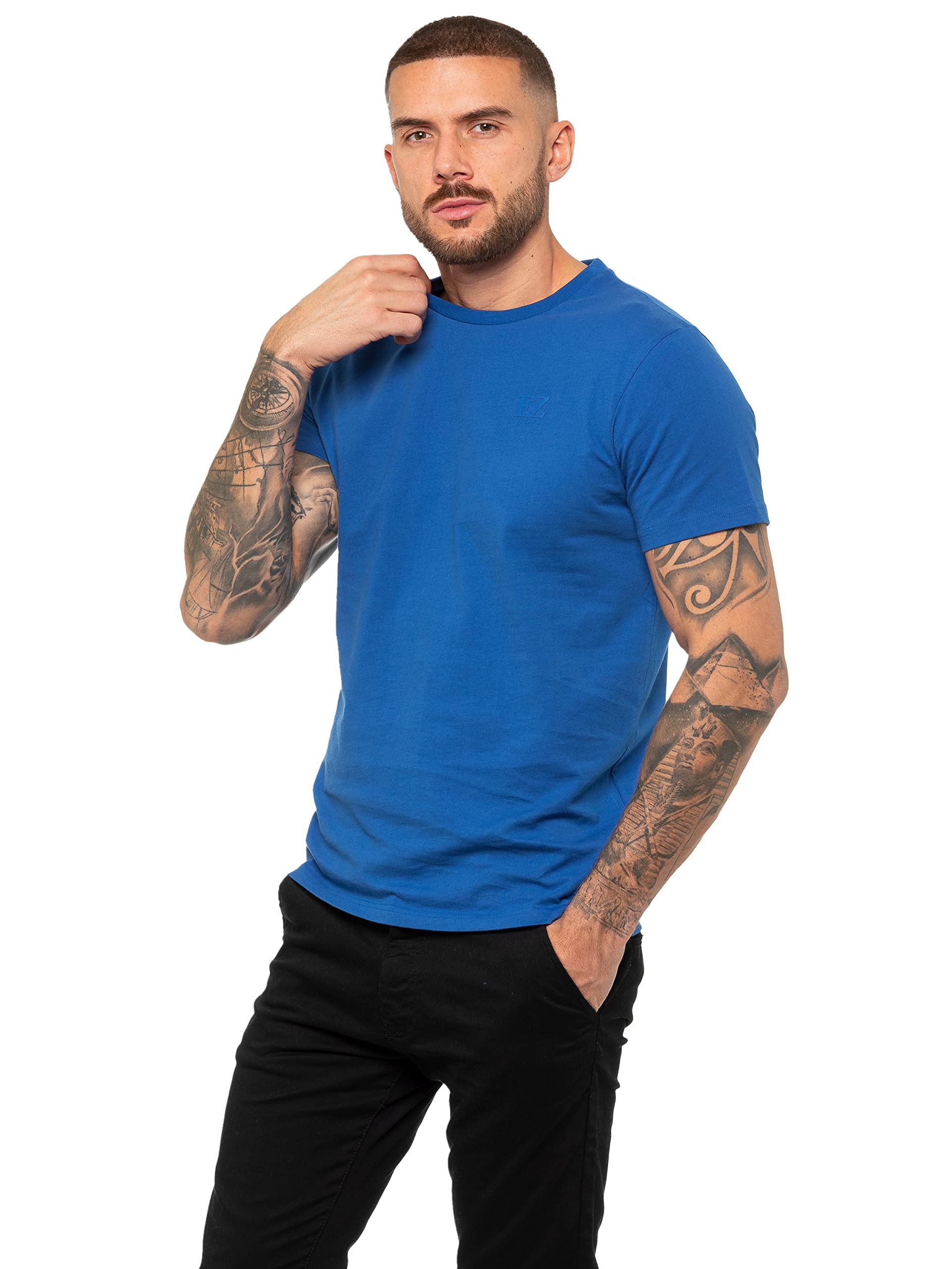 989Zé Enzo Men's Blue Regular Fit T Shirt Plain Cotton Tee Crew Neck Top Short Sleeve Casual Tshirt Ezts603 Tshirt M