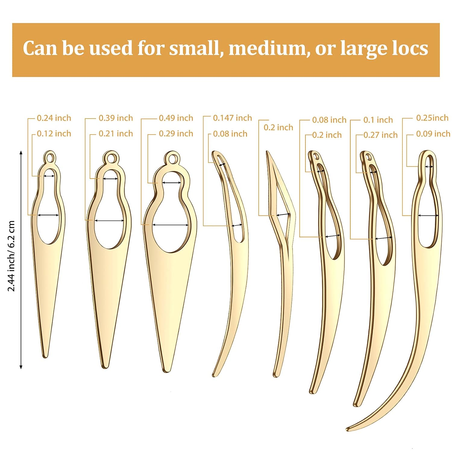 WILLBOND 8 Pcs Interlocking Tool for Locs Dreadlocks Crochet Hook, Gold image 2