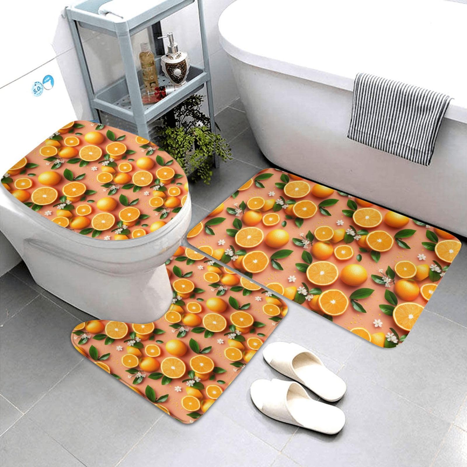 Tapis de bain orange en lot de 3 pour une sortie de douche douce et sécurisée au WC