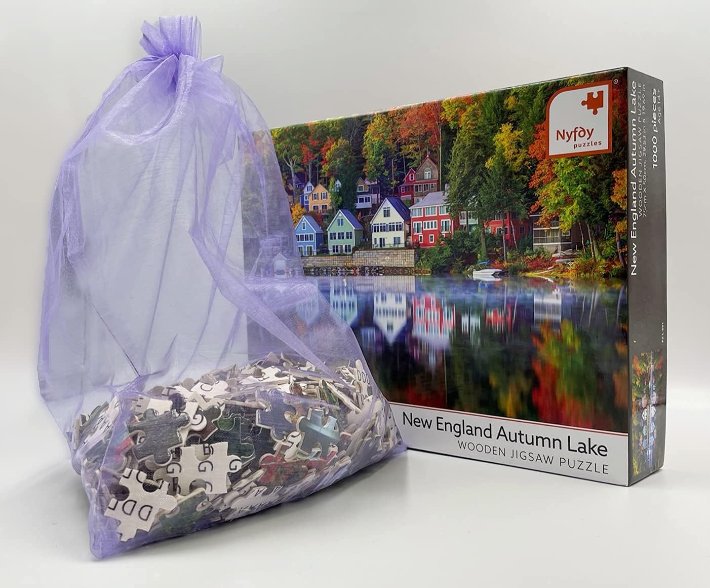 Wooden Jigsaw Puzzle - 1000 Pieces Puzzles for Adults - 30 x 20 Inches Landscape Puzzle (New England Autumn Lake)