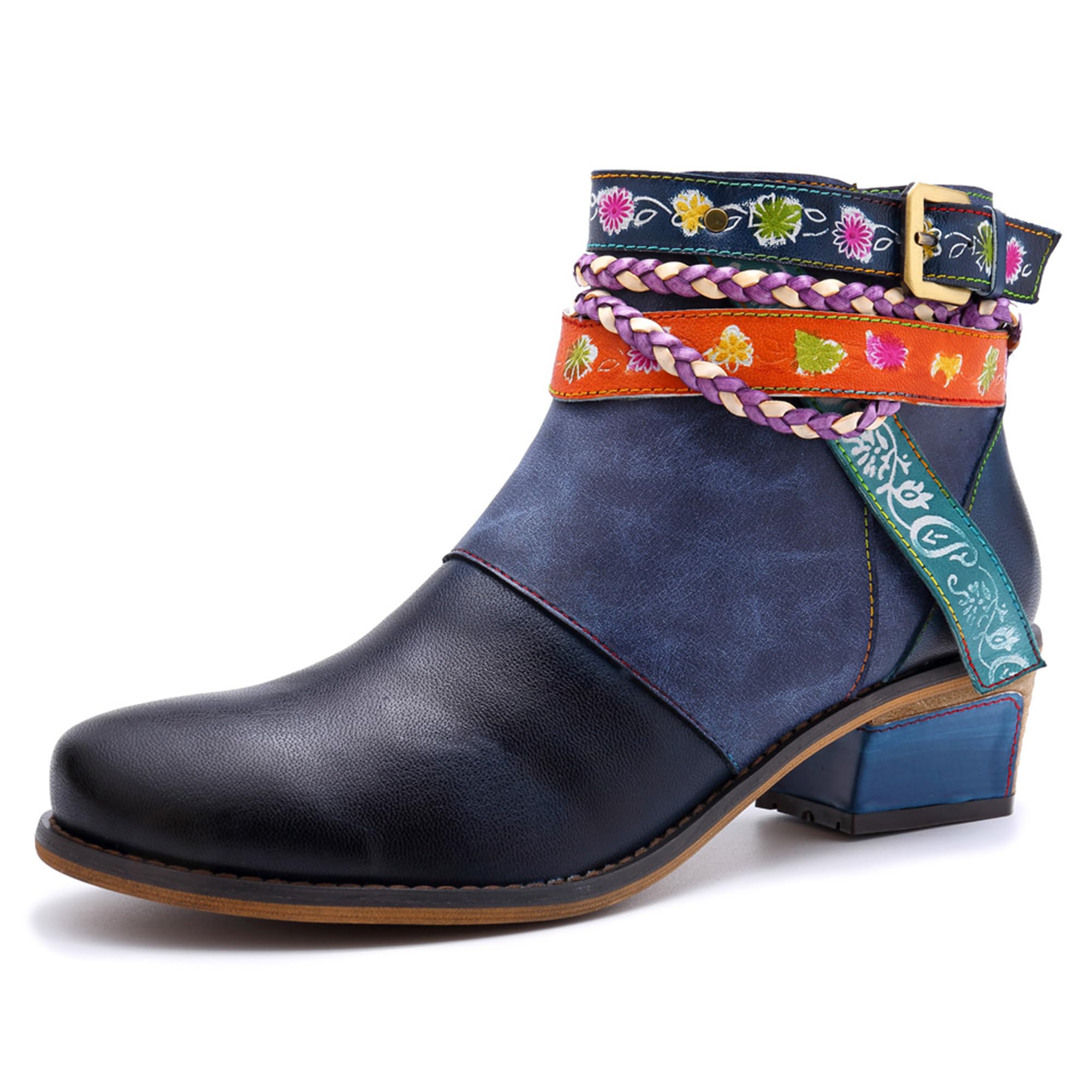 Women's Handmade Retro Lambskin High Heel Boots, Colorful Painting, Metallic Style - Fashion, Comfortable, Durable, Unique Minority Style