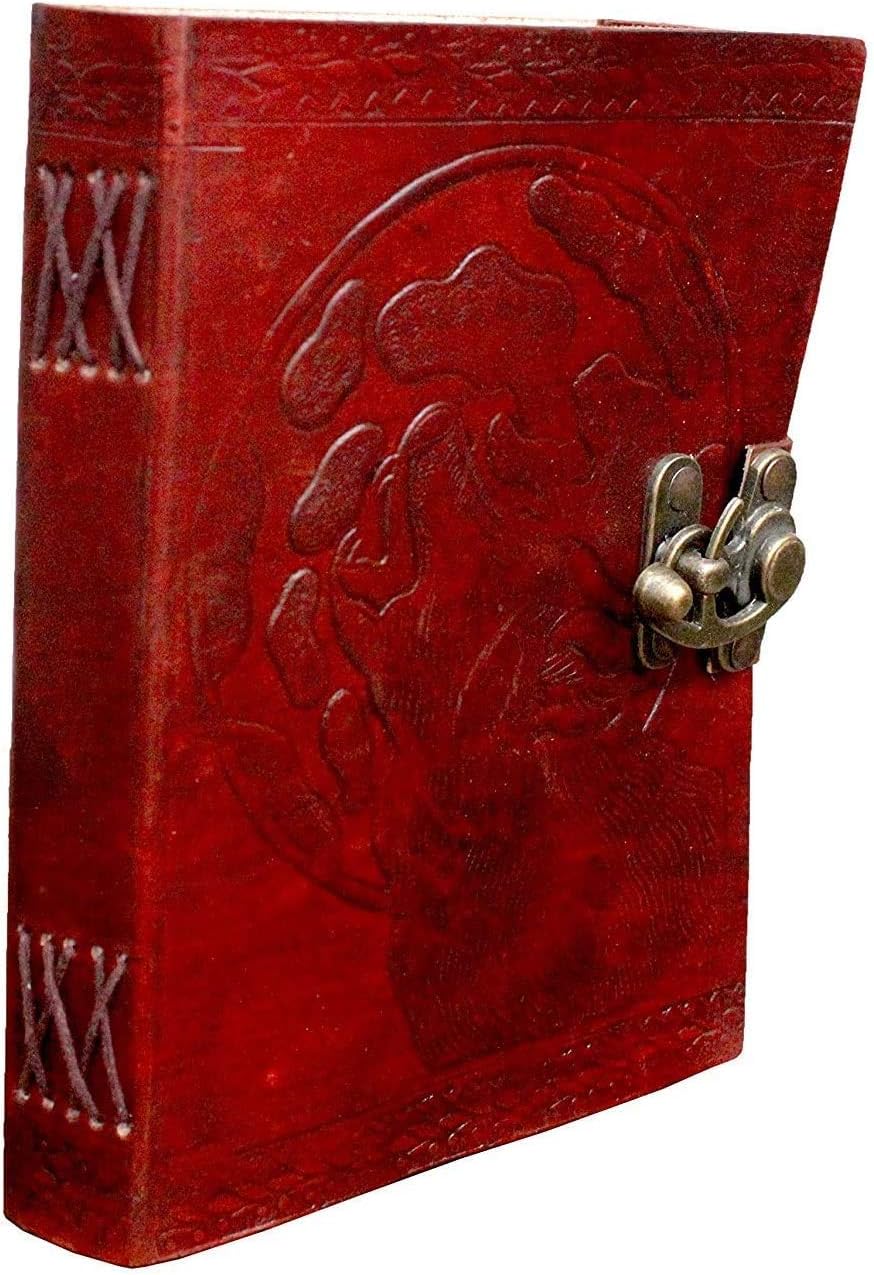 OVERDOSE Wolf Leather Journal With Brass C-Lock - Handmade Journal For Students, Office Bound Leather Journal for men & women | Sketchbook| Notebook Diary - 5 x 7 inches | 12 x 17 cm | A6