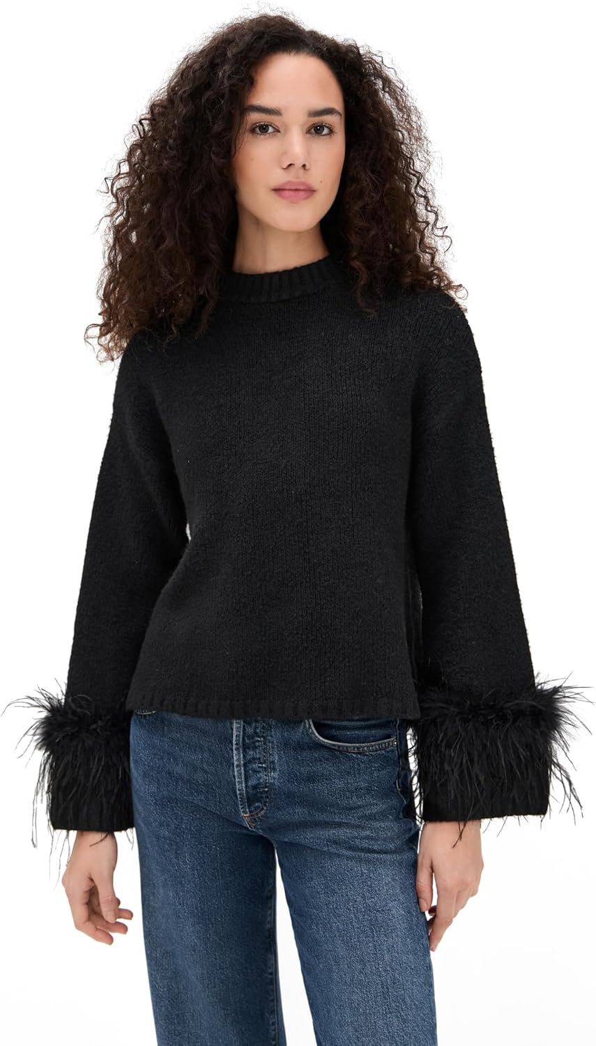 WAYF Women's Pia Feather Trim Pullover Sweater