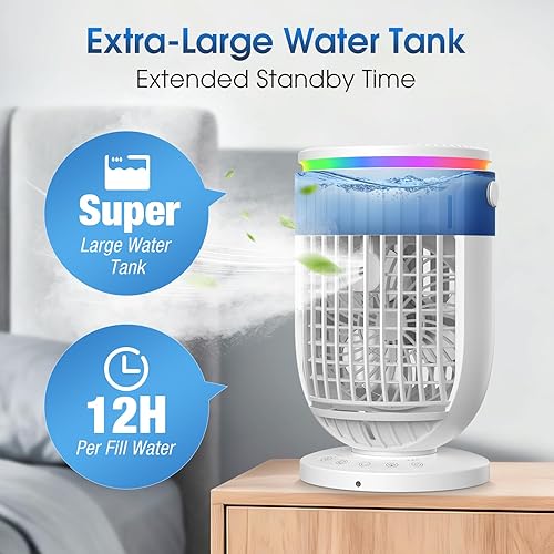 Miniatura 4 de Aire acondicionado portátil para oficina de habitación, ventilador de aire acondicionado portátil AI con función de rotación de 120, mini aire