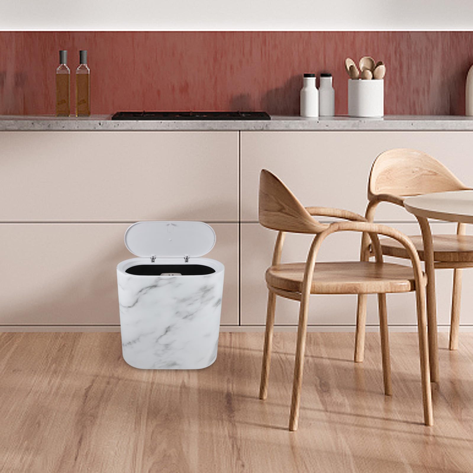 Hemobllo Spazzatura con Finitura Effetto Marmo Raffinato Bidone con Coperchio in Plastica Stretto Capacità Moderata, Design Salvaspazio per Cucina e Camera da Letto