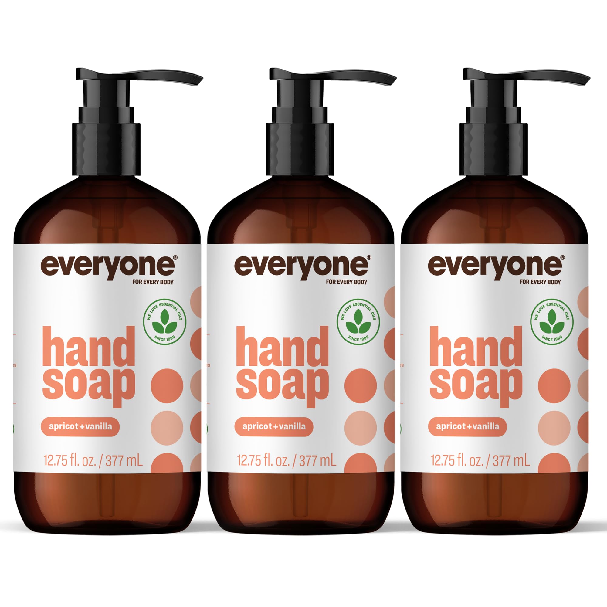 Everyone Liquid Hand Soap, 12.75 Ounce (Pack of 3), Apricot and Vanilla, Plant-Based Cleanser with Pure Essential Oils