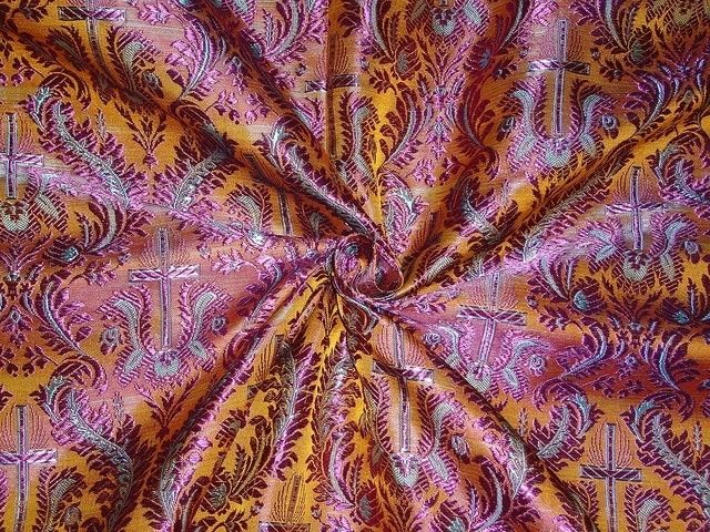 Brocart de soie marron bleu violet BRO342 pour haute couture