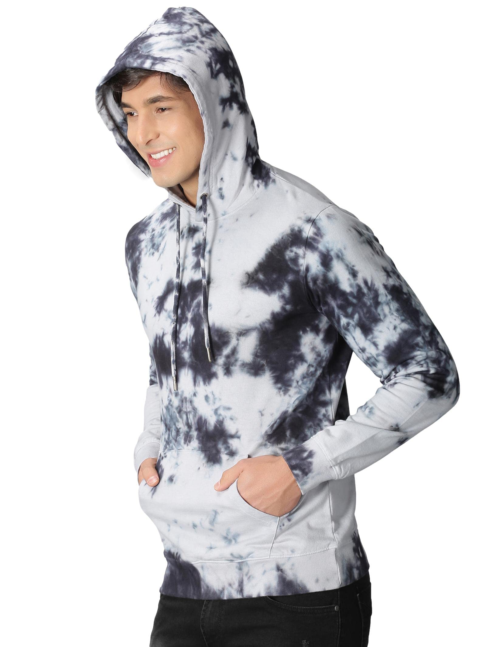 Black Grey Tie Dye Hoodie Men Premium 100% Cotton knit Hoodie Pullover  Hoodie Sweatshirt with side pockets Regular comfort fit Winter