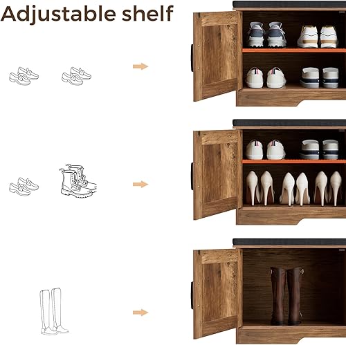 Miniatura 75 de Banco de almacenamiento de 2 niveles, banco de zapatos de 39.4 pulgadas de ancho con cojín de asiento acolchado, banco de entrada con 2 puertas de