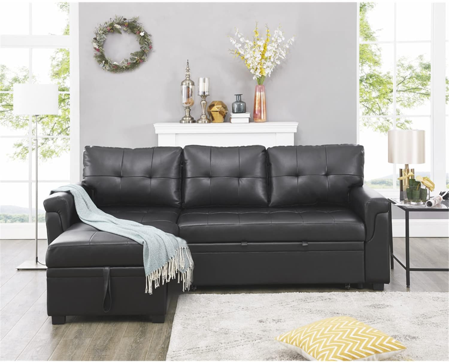 Naomi Home Reversible Sleeper Sectional Sofa Storage Chaise