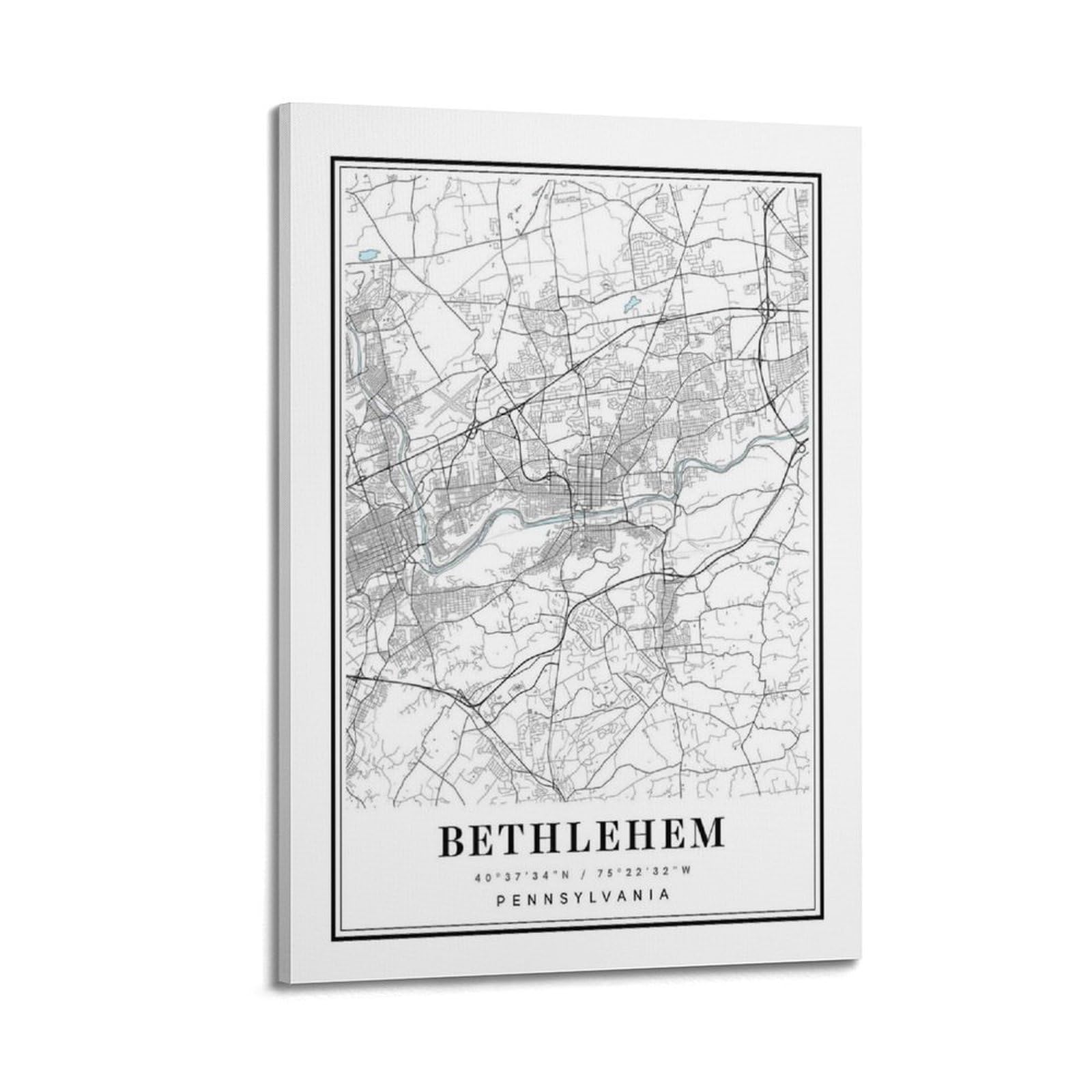 xiaoxiaoshen Bethlehem Pennsylvania Map (2) Canvas Poster Wall Art Prints Room Aesthetic Murals Bedroom And Living Decorations 20x30inch(50x75cm)