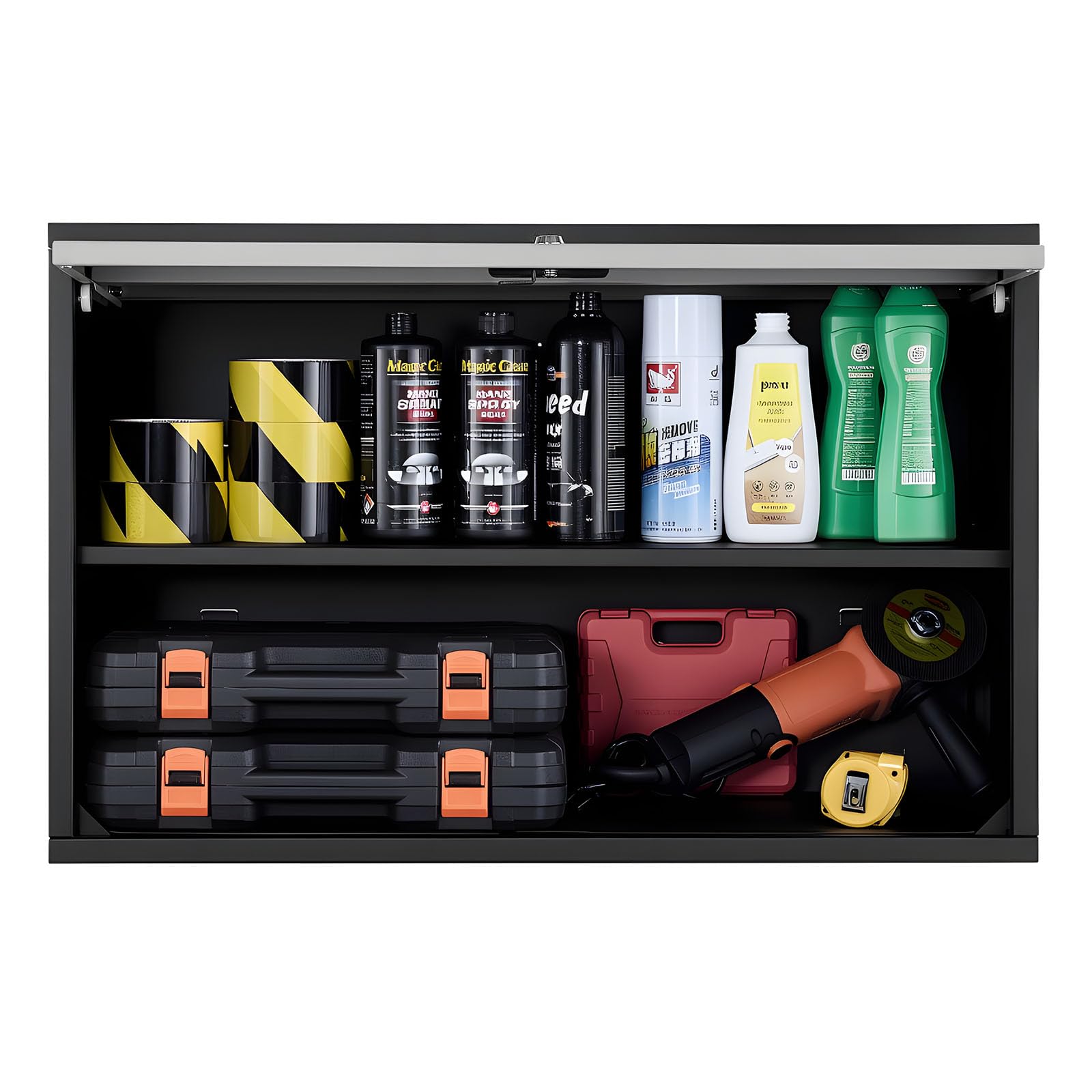 VEVOR Mobiletto da Parete in Metallo, 770 x 305 x 500 mm, Mobiletto Portautensili Sospeso con Ante a Ribalta e Ripiano, Capacità di Carico 108,9 kg per Garage, Cantina, Cucina, Montaggio Richiesto