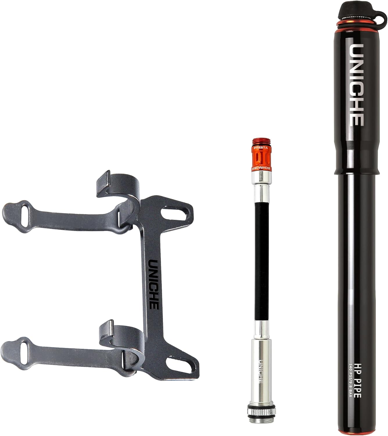 UNICHE Tech HP Mini Bike Pump with Gauge - 140 PSI High Pressure Frame Pump, Presta & Schrader Valve Compatible, Portable Bicycle Tire Pump for Road Bike, MTB, Gravel Bike