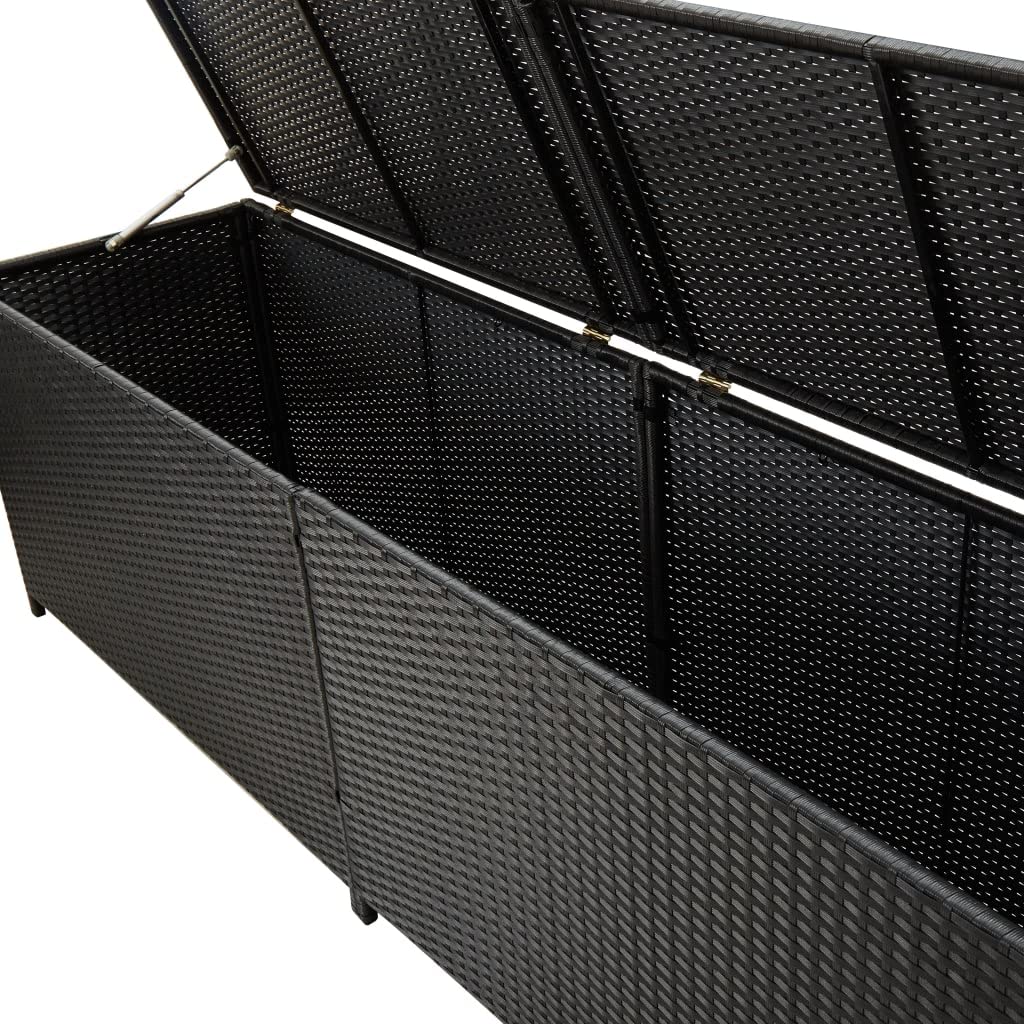 Coffre de Rangement Extérieur en Résine Tressée, Malle de Rangement Coffre à Coussins Pour Jardin Terrasse (Noir)