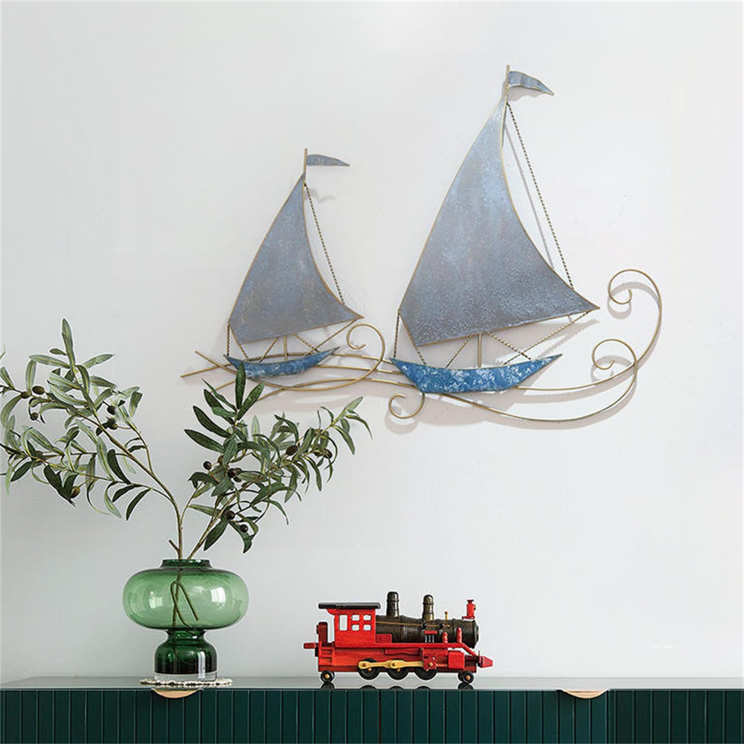 WSNCXFW Metal Sailboat Wall Decor, 3D Nautical Ship Wall Sculptures,Metal Beach Wall Décor,coastal/nautical metal wall art,Handmade Boat Hanging Ornament Home Decoration,C