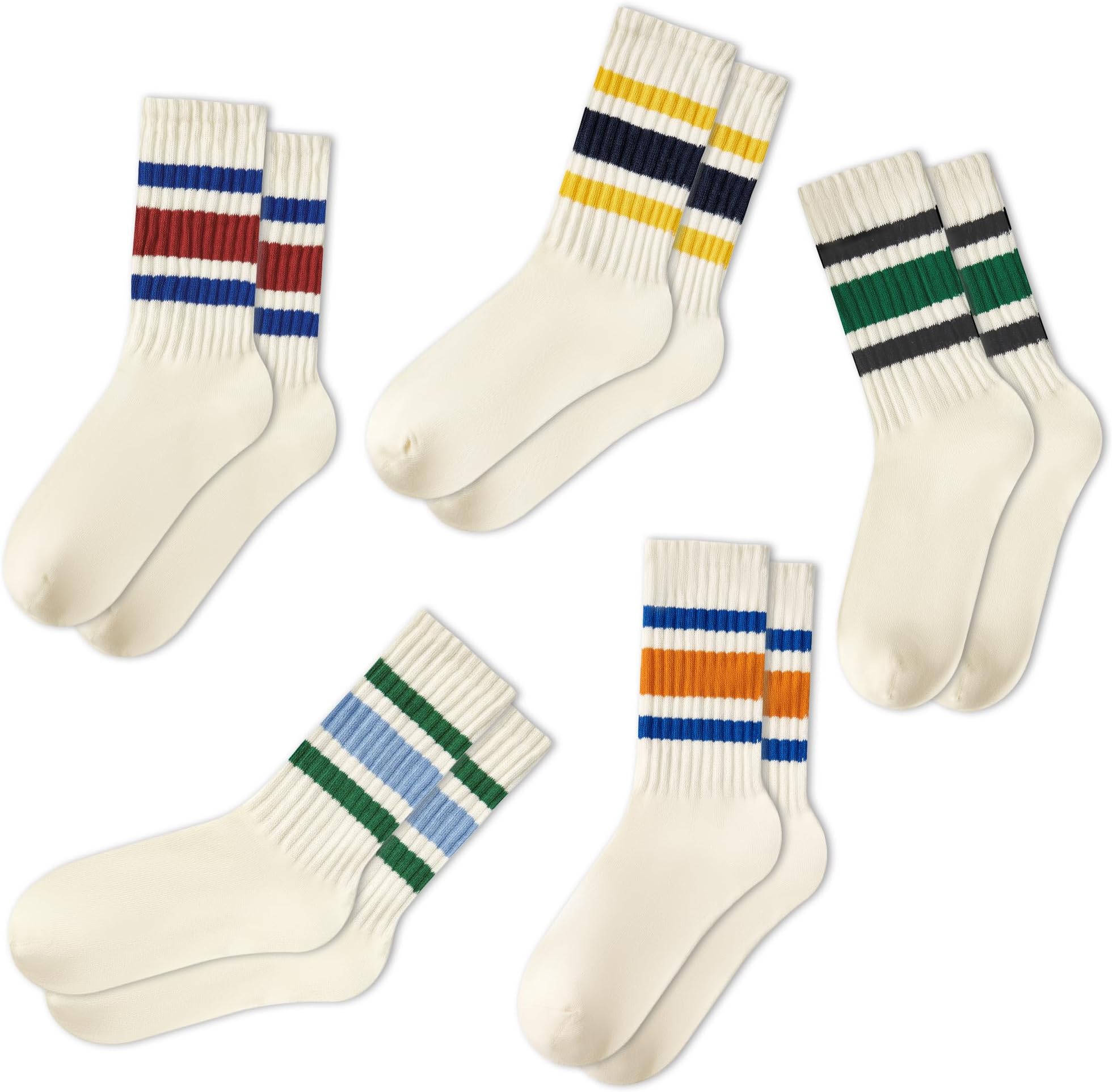 - Retro Striped Crew Socks for Women Slouchy Athletic Calf Tube Socks Running Golf Tennis Volleyball Etc