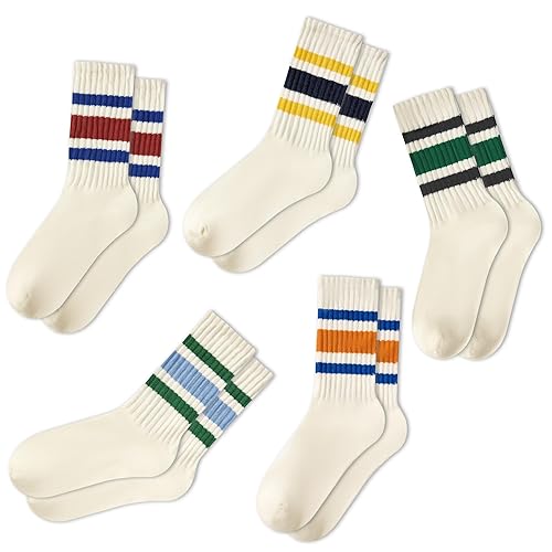 American Trends Retro Striped Crew Socks for Women Slouchy Athletic