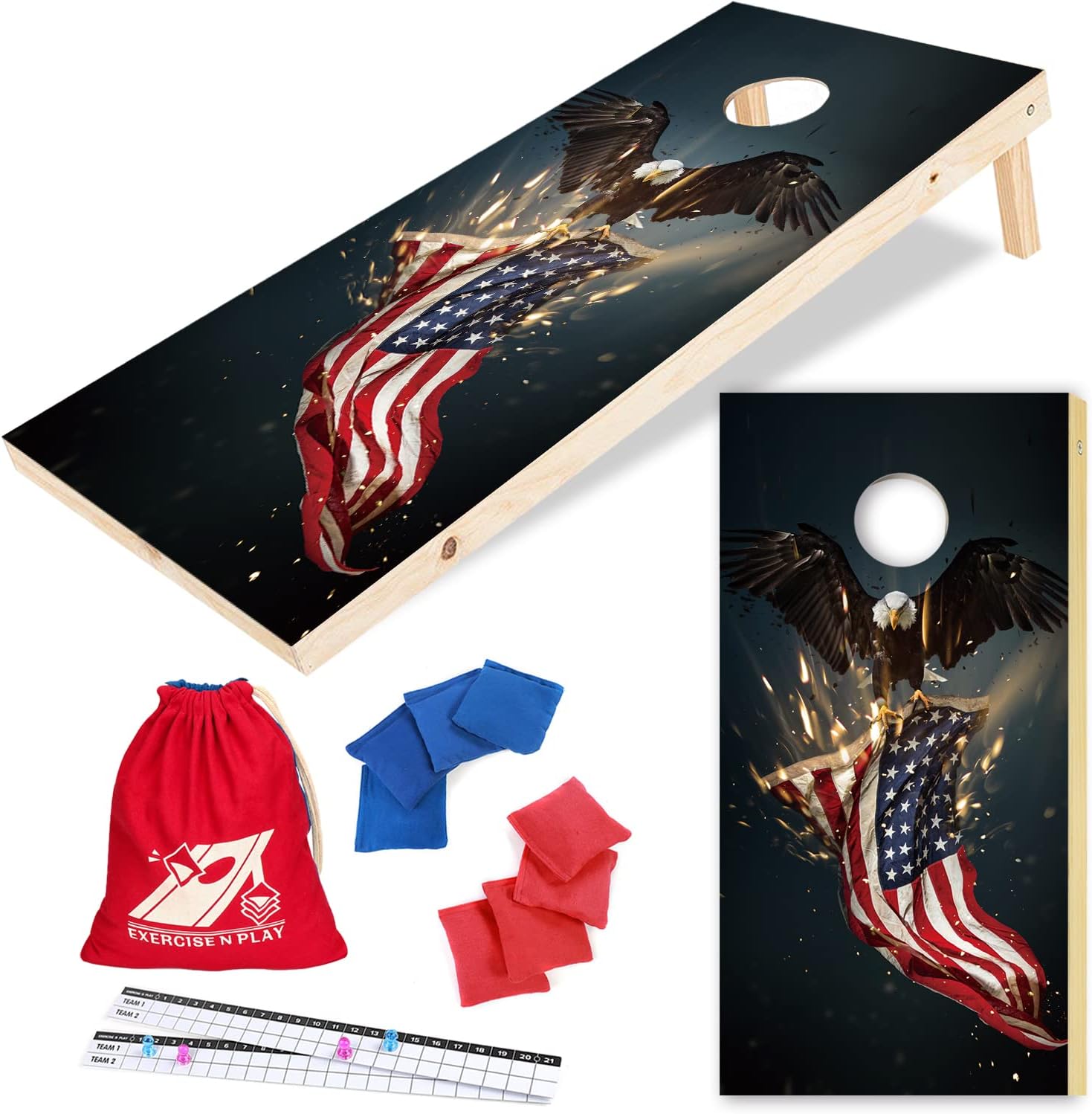 Classic Cornhole Set, Cornhole Toss Game Set,Corn Holes Outdoor Game Set,2x4 Ft Regulation Size Wood Premium Cornhole Set,American Flag Cornhole Boards…