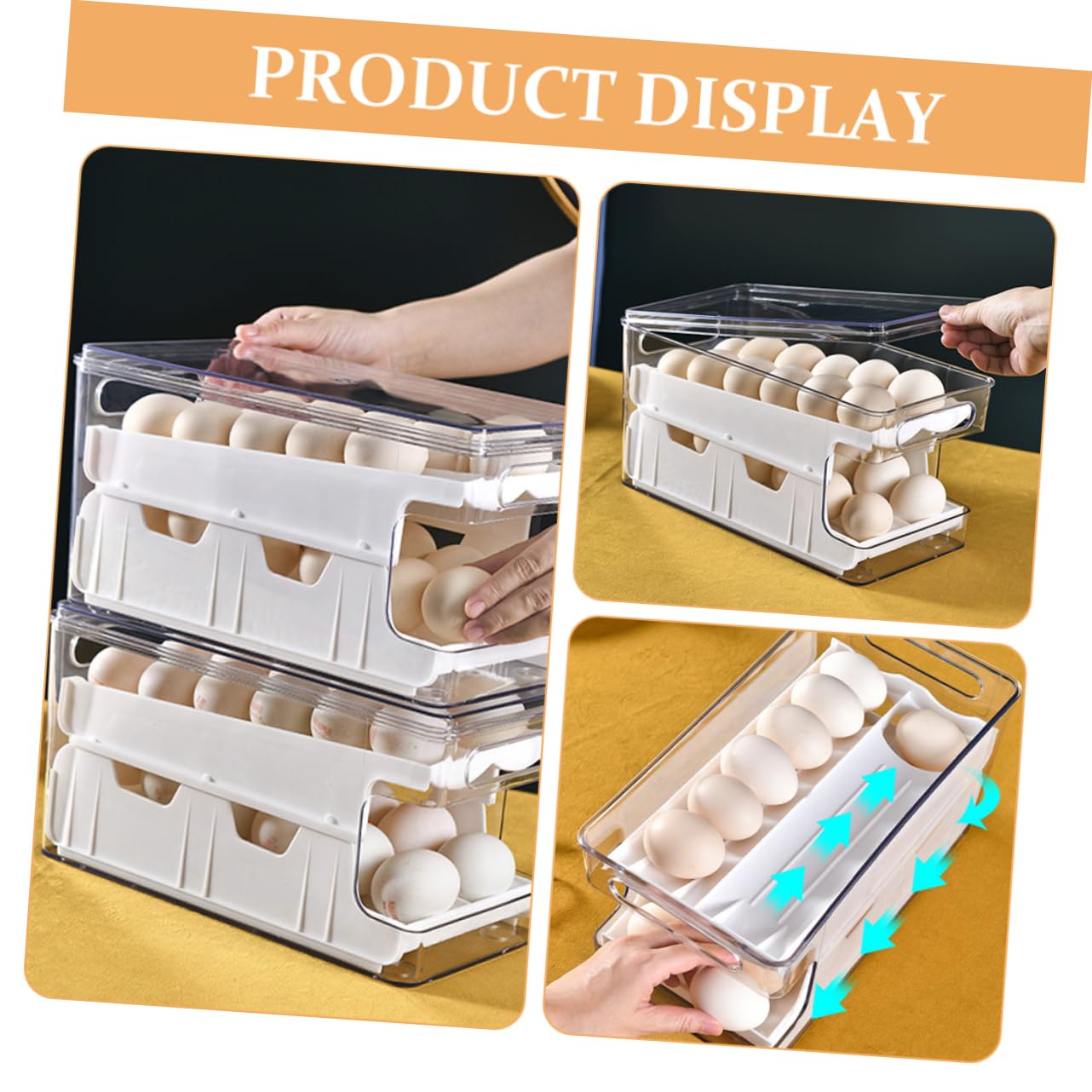 DOITOOL Organizador de Huevos para Almacenamiento Fácil para Nevera Diseño Apilable de Doble Capa, Caja Transparente de Pet y Pp Sistema Deslizante en Cocina