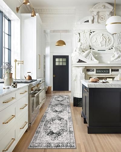 Vista 48 de Moynesa Alfombra de pasillo ultrafina lavable, vintage, de 2 pies 6 x 8 pulgadas, antideslizante, resistente a las manchas, resistente a