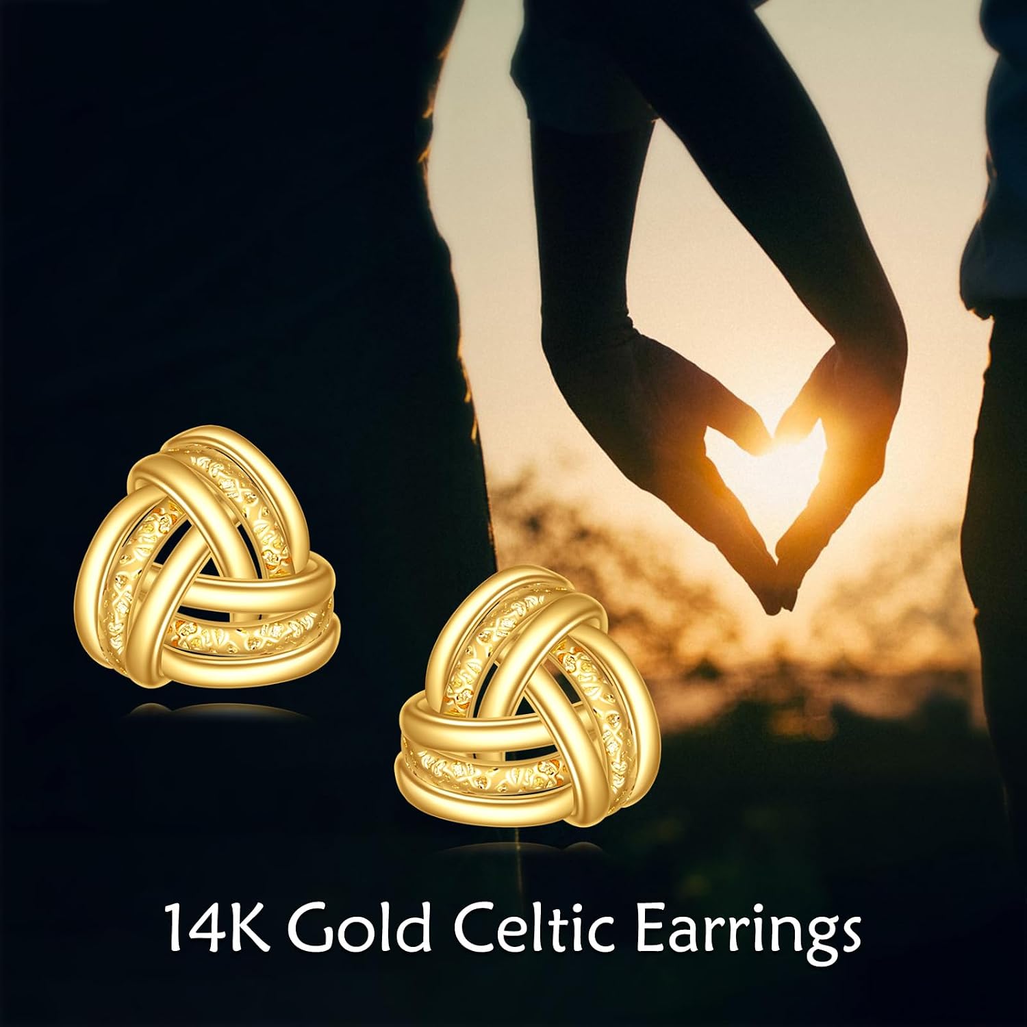 DOVRAN 14K Gold Love Knot Earrings 14K Gold Stud Earrings for Women Celtic Love Earrings