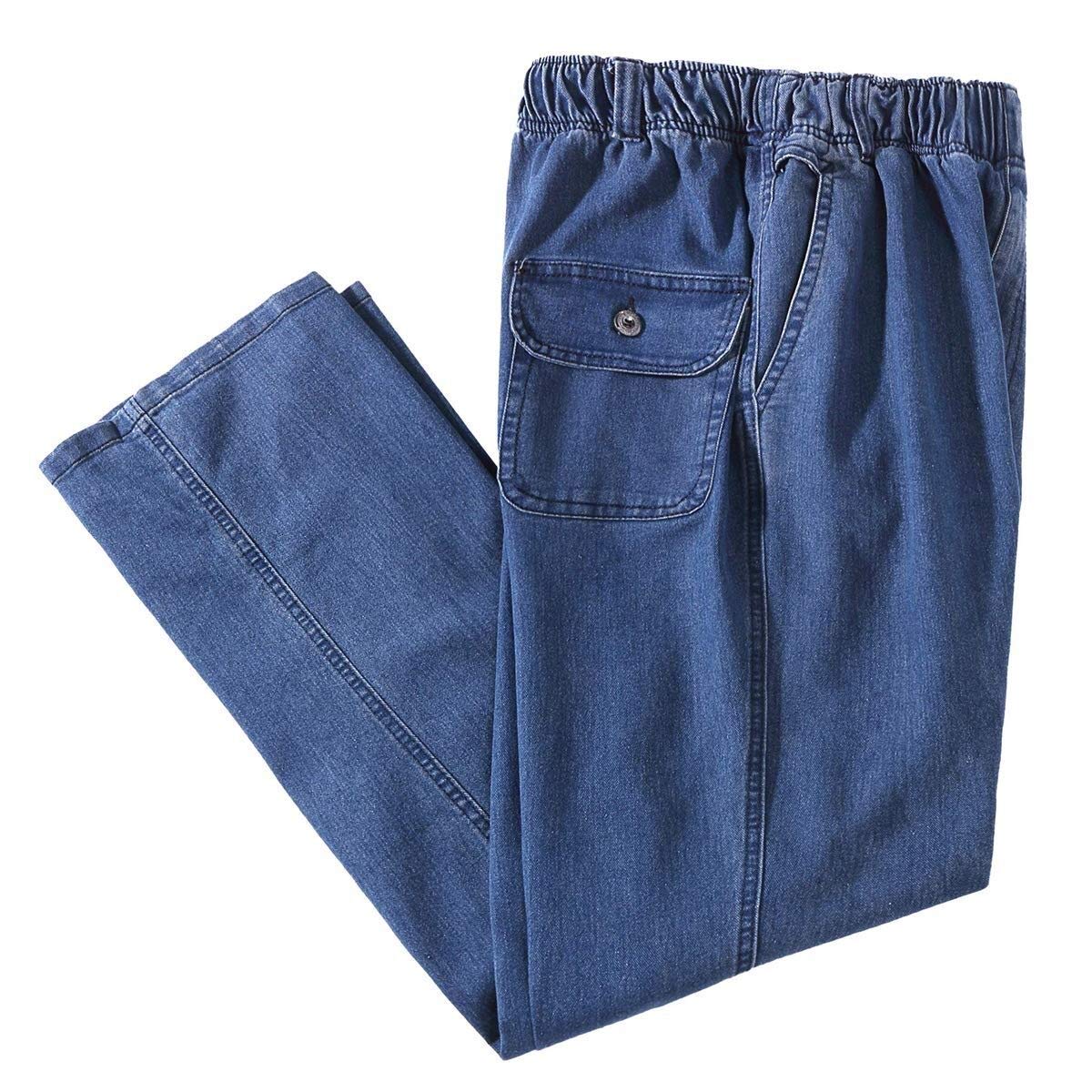 Ylingjun Mens Elastic Waist Jeans Casual Loose Fit Pull On Jeans Denim Pants - Blue - 36