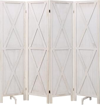 ECOMEX 4 Panel Wood Room Divider 5.6ft.Tall Folding Privacy Screen Panels, Panel Reinforced Room Divider Wall, Divider for Room Separation, Partition Room dividers and Effectively Block Sight(White)