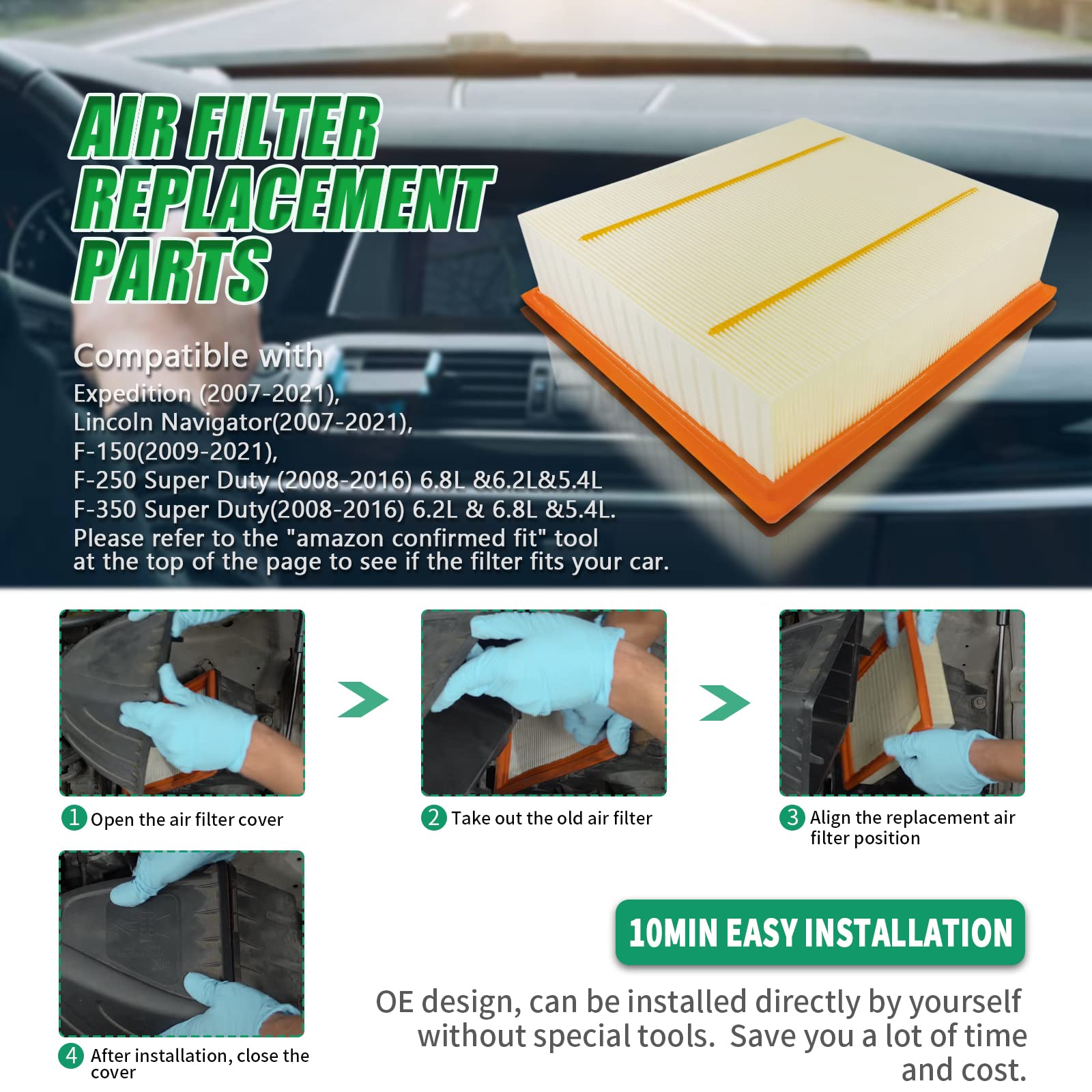 FORD F150 F350 F450 Expedition Super Duty LINCOLN Navigator Air Filter 7c3z 9601 A I.152908917 - View #5