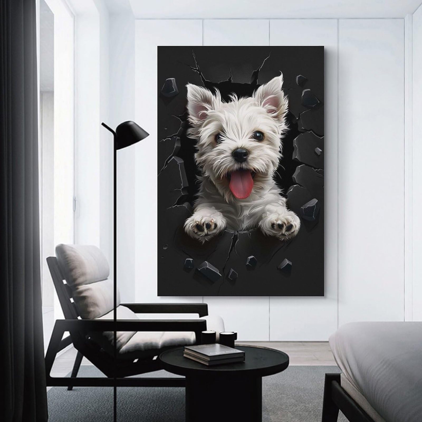 Junmoney West Highland Terrier Dog Canvas Art Print 24x36inch(60x90cm), for Art Walls, Layered Displays Or Homes, Decorative Artwork with Flexible Styling