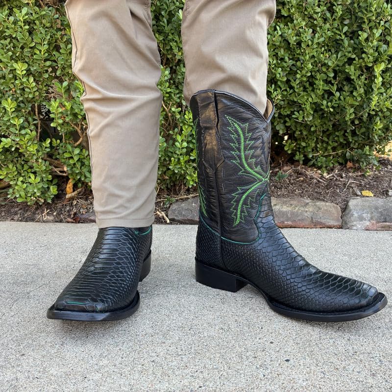 Image of Men's Alex Exotic Caiman Python Western Cowboy Boots Square Toe Pull On Tall Shaft bota de vaquero para hombre
