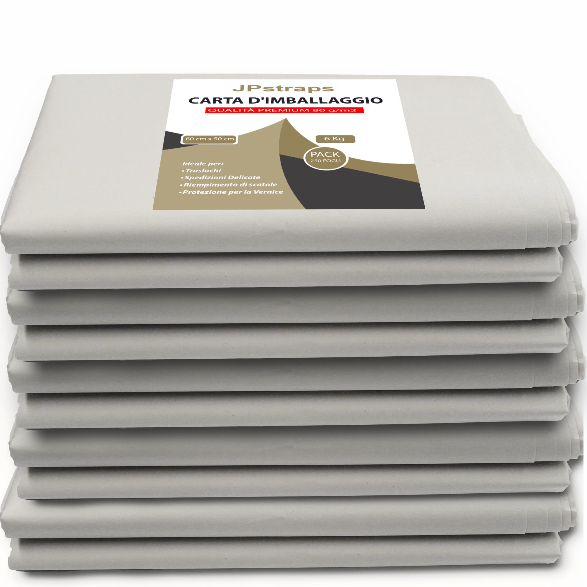 Carta Imballaggio per traslochi - 6 kg - 80 g/m² - per avvolgere, ideale per proteggere oggetti delicati, artigianato, riempire o trapuntare scatole (250pz / 60cm x 50cm)