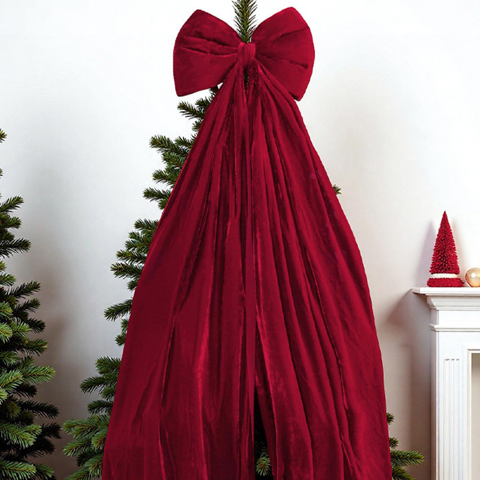 Weihnachtsbaum Spitzenschleife 177,8x39,9 cm Samt Weihnachtsdekoration | Große Rote Schleifen Für Den Weihnachtsbaum Für Innen- Und Außenbereich, Haus, Auto, Wand, Raum, Fenster, Party Und Hochzei