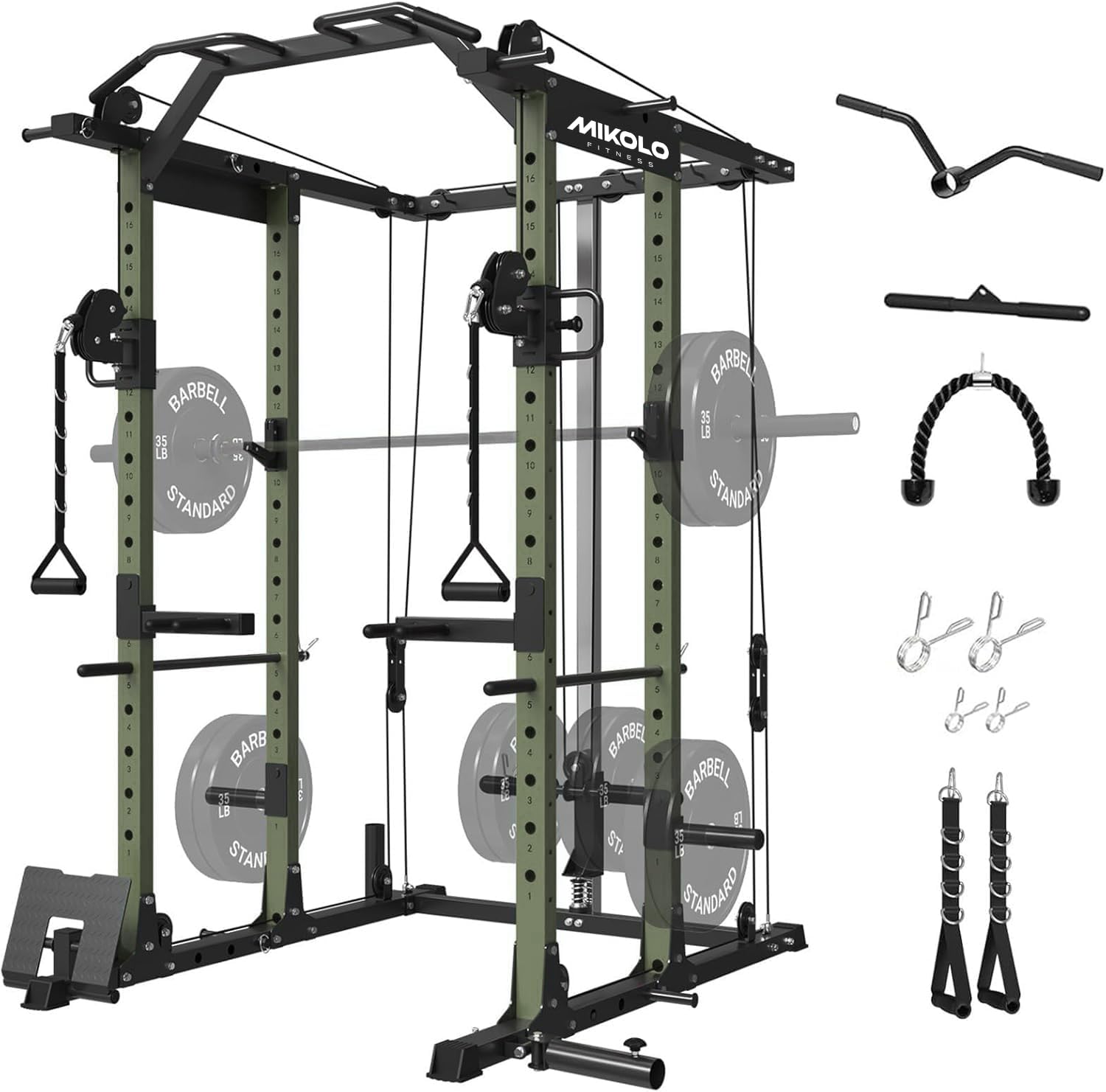 Mikolo Power Cage, Power Rack with Cable Crossover System, 1500LBS Squat Rack with LAT Pull Down System, Workout Cage with Pulley System for Fitness Home Gym