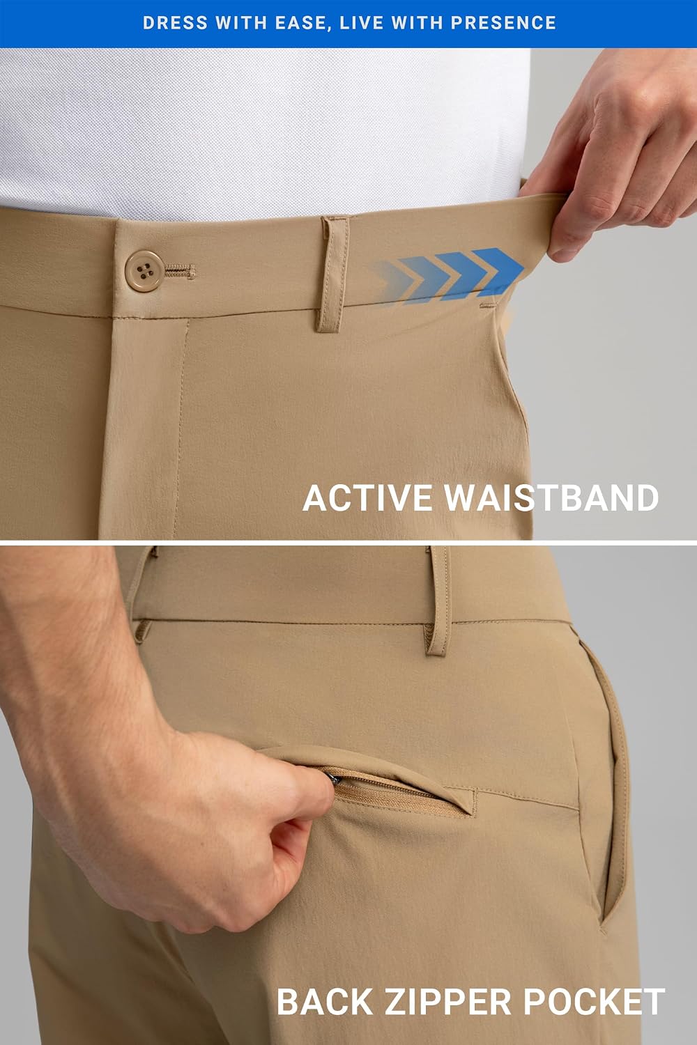 HISDERN AIR 501 Men's Dry-Fit Golf Pants 30"/32" Lightweight Stretch Breathable for Active Sport Casual with Zipper Pocket