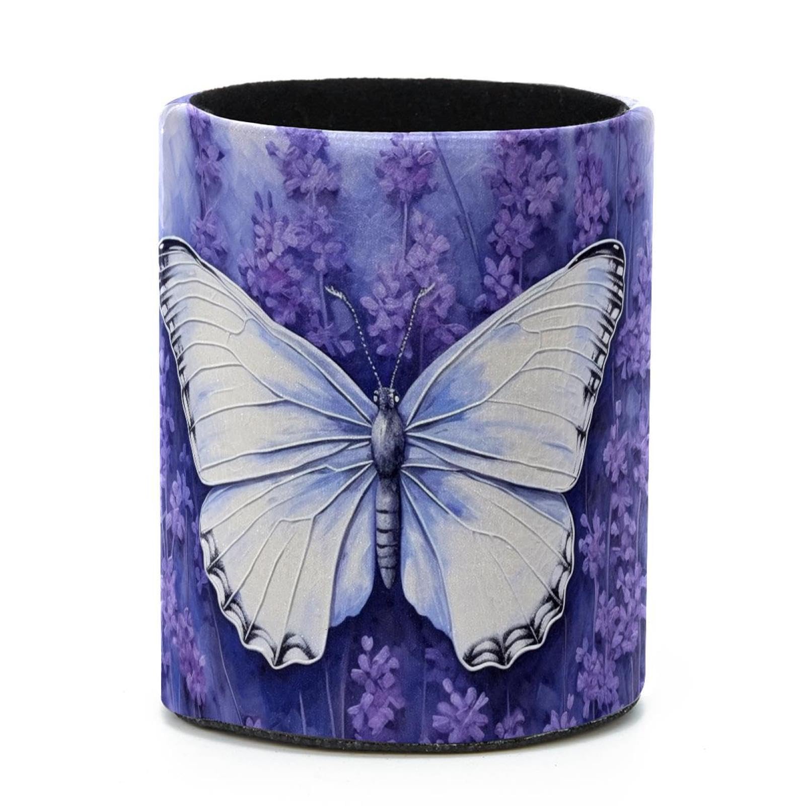 VAPOKF Round Pencil Holders for Desk, Lavender Butterfly Pen Holders Pen Pot Makeup Brushes Storage Desktop Stationery Supplies Organiser for Home Office
