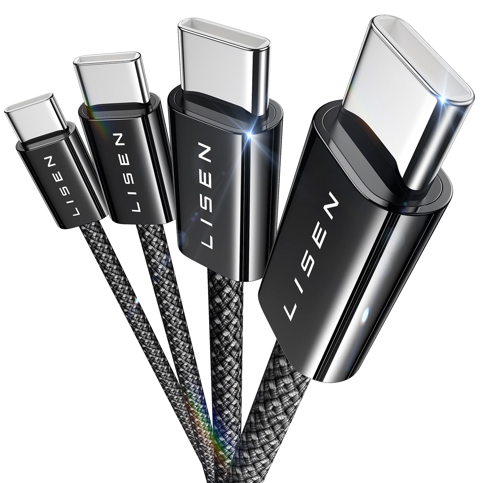 LISEN 60W USB C Kabel, [4er Pack, 2M] USB C auf USB C Kabel Set, PD 3.0 Schnellladekabel USB C für iPhone 17 Pro Max Zubehör,iPhone 16 15,Switch,Samsung Galaxy S25,Pixel,MacBook,iPad,Xiaomi